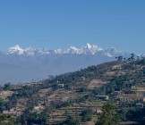 View of the Himalayan mountain and village near Nagarkot, Kathma