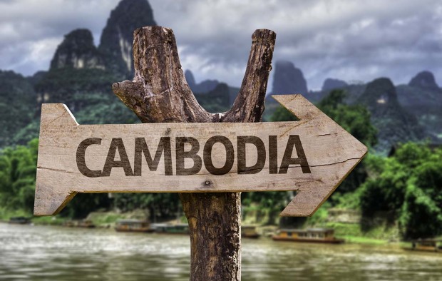 Cambodia wooden sign with a forest background - Lumle holidays